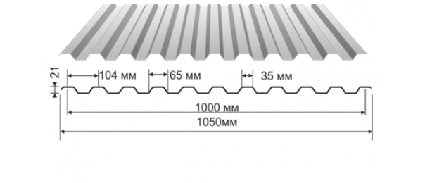 Профнастил оцинкованный С-21 1050x3000 купить недорого в Орехово-Зуево